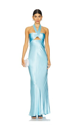 La Lune Ruched Halter Maxi Dress in Iceberg Blue | Revolve Clothing (Global)