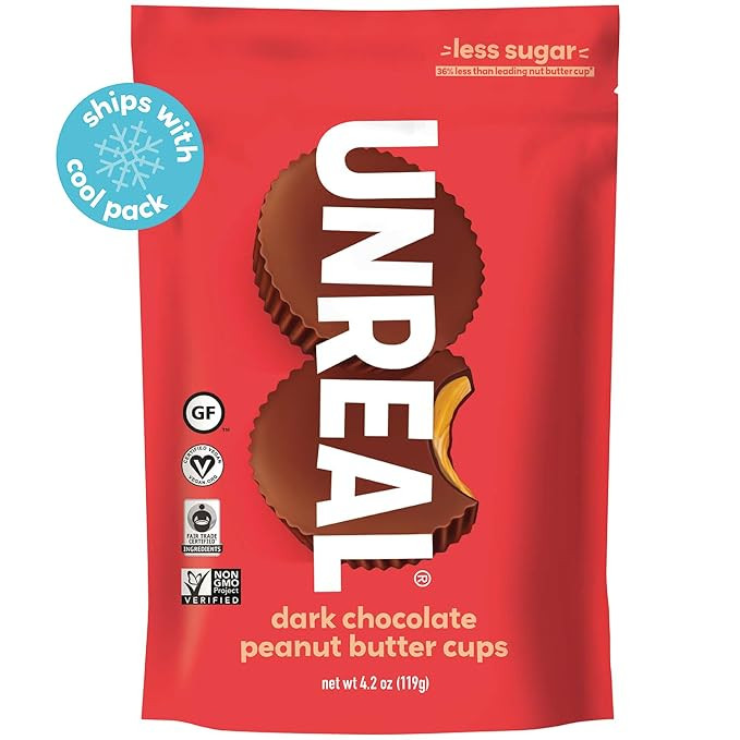 UNREAL Dark Chocolate Peanut Butter Cups | 5g Sugar | Certified Vegan, Gluten Free, Fair Trade, N... | Amazon (US)