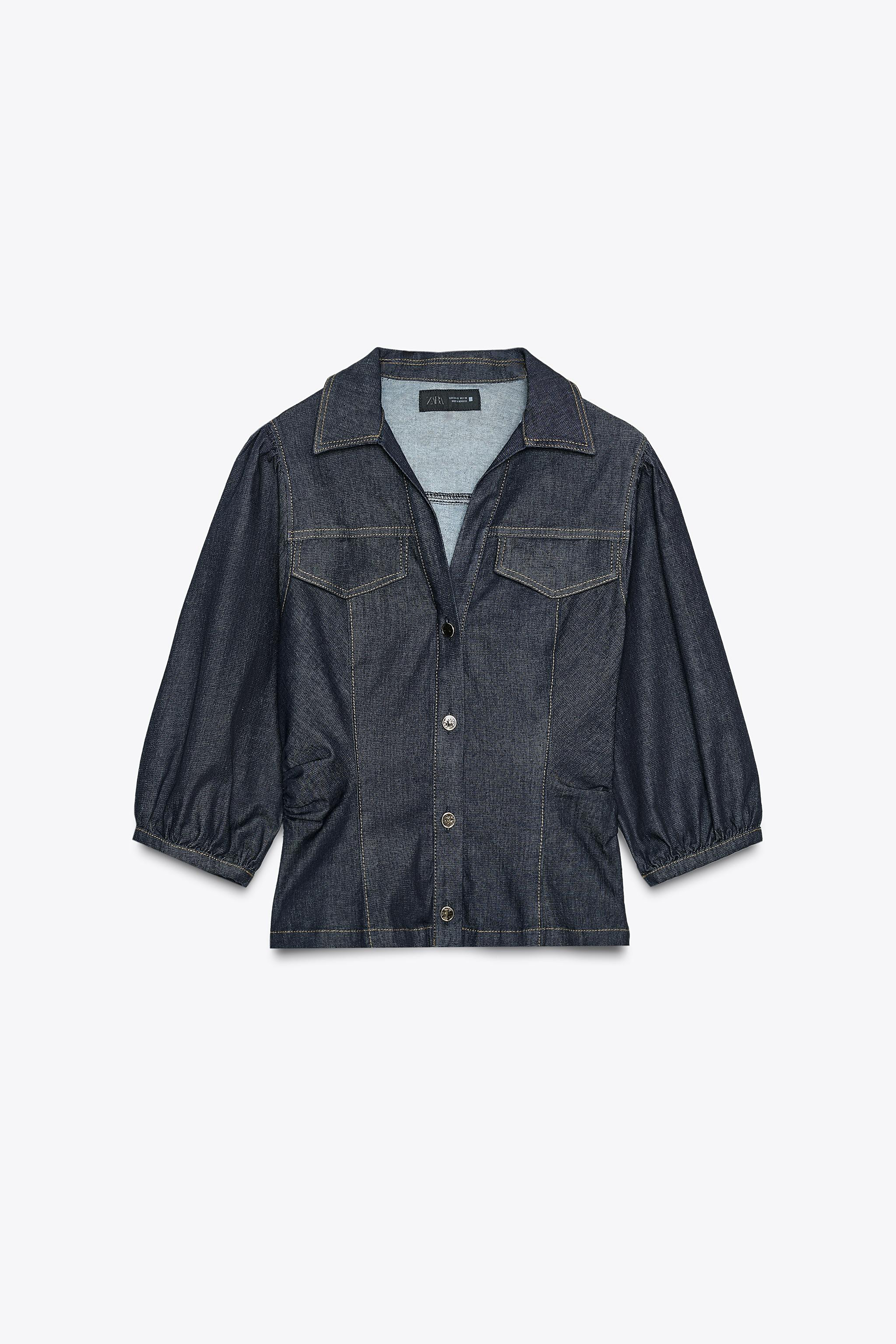 Z1975 FITTED DENIM PUFF SLEEVE SHIRT | Zara US