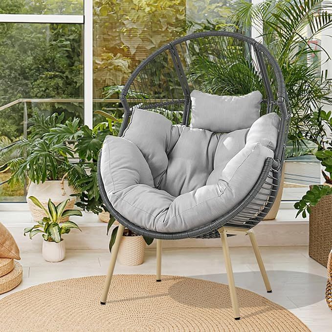 Egg Chair Outdoor Basket Chairs - Wicker Patio Cuddle Chair with Cushions Rattan Tear Drop Egg Ch... | Amazon (US)