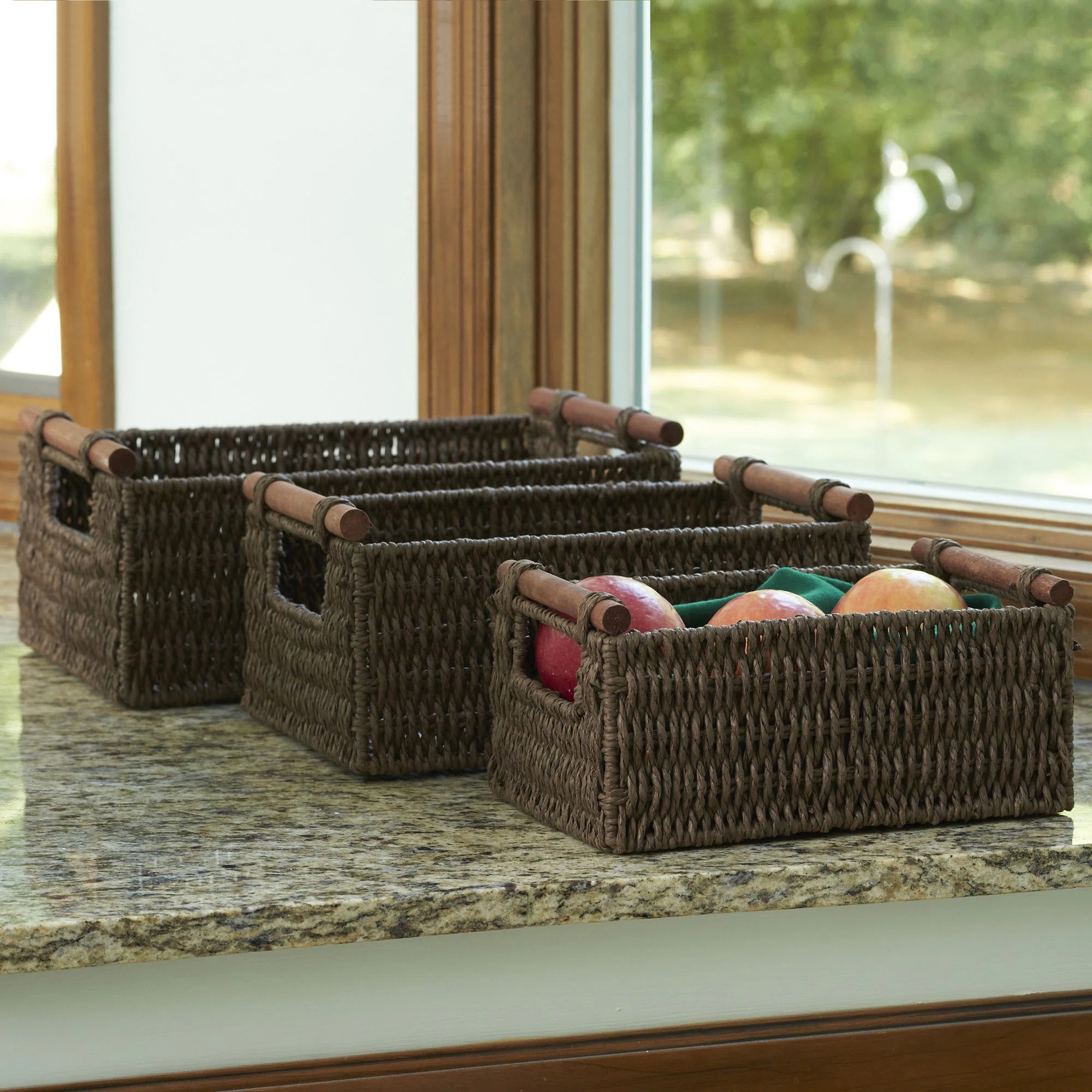 Chebeague Decorative Woven Baskets, Paper Rope with Wood Handles, Sturdy Metal Frame, Small, Medi... | Wayfair North America
