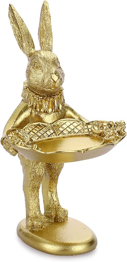 ELLDOO Small Golden Bunny Figurine Jewelry Ring Tray Decorative Serving Rabbit Statue Ornament An... | Amazon (US)