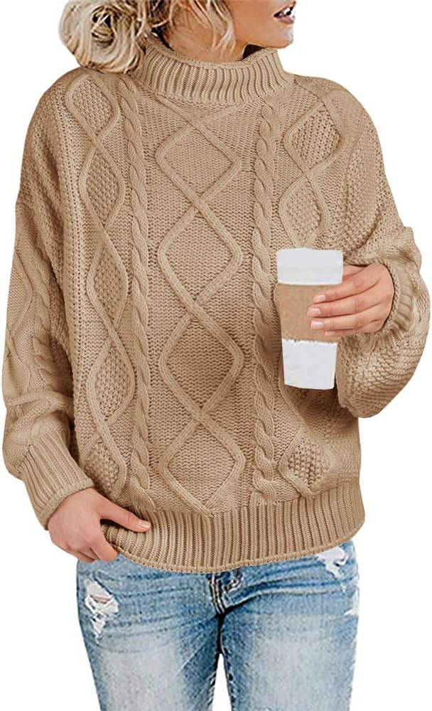Womens Turtleneck Sweaters Oversized Long Sleeve Cable Knit Loose Fit Chunky Pullover Sweater Top... | Amazon (US)