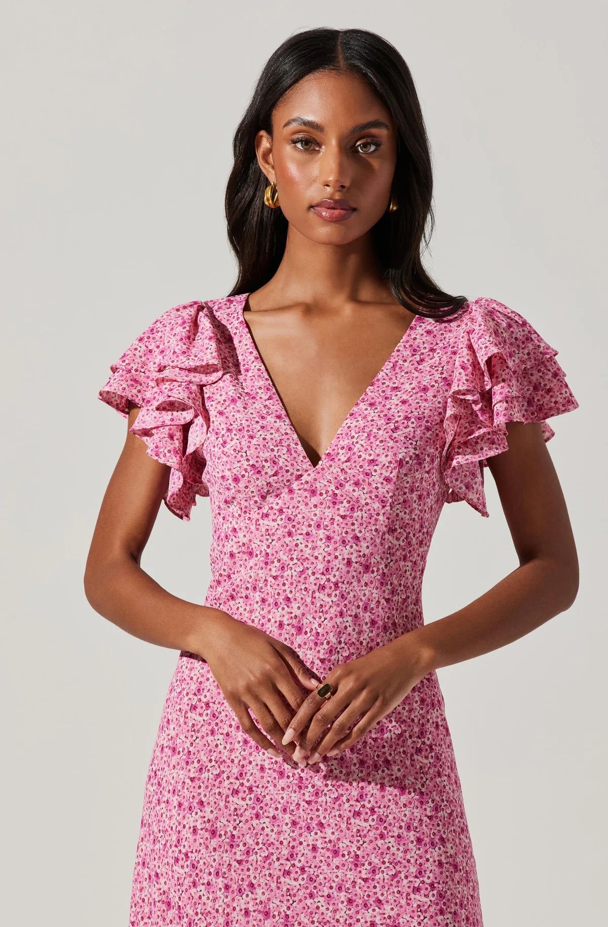 Celestine Floral Flutter Sleeve Midi Dress | ASTR The Label (US)
