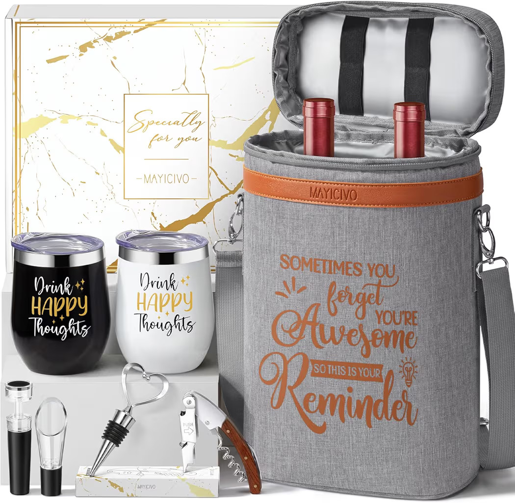 Wine Lovers Gifts for Women Wine Gift Baskets, Birthday Christmas Gifts for Women Mom Her Sister Friend Dad Coworker Girlfriend Housewarming Gift Set, Wines Cooler Bag Tote Carrier w/Wines Tumblers | Amazon (US)
