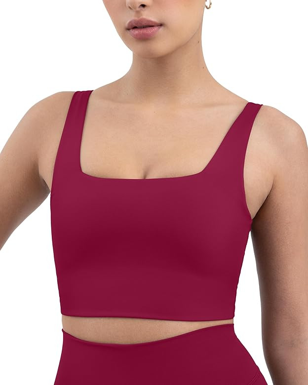 PAVOI ACTIVE Compression Sports Bras for Women | Medium Support Square Neck Longline Workout Bra ... | Amazon (US)
