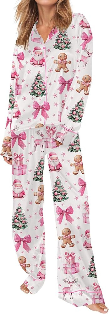 SHESHOW Satin Pajamas Set for Women Set Long Sleeve Button Down Pjs Sets 2 Piece Loungewear Anima... | Amazon (US)