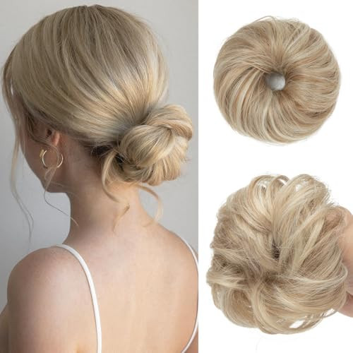 CJL HAIR 2PCs Small Cute Messy Bun Hair Piece for Thin Hair Women Mini Synthetic Curly Bun Scrunchies Updo Hairpieces Sunny Blonde | Amazon (US)