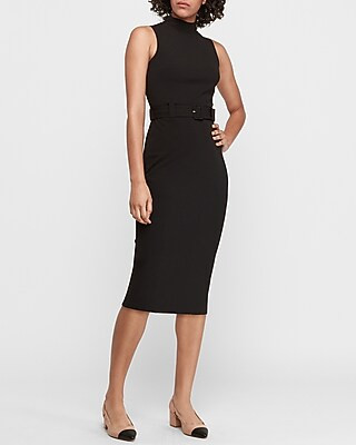 Belted Mock Neck Sheath Dress | Express