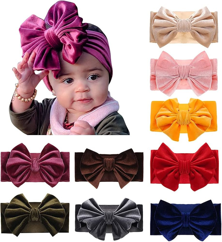 JIAHANG Baby Girls Velvet Big Bow Headband, Turban Knotted Hair Bands, Wide Velour Head Wrap 9Pcs... | Amazon (US)