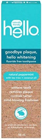 Hello Goodbye Plaque Hello Whitening Fluoride Free Toothpaste, Natural Peppermint with Tea Tree a... | Amazon (CA)