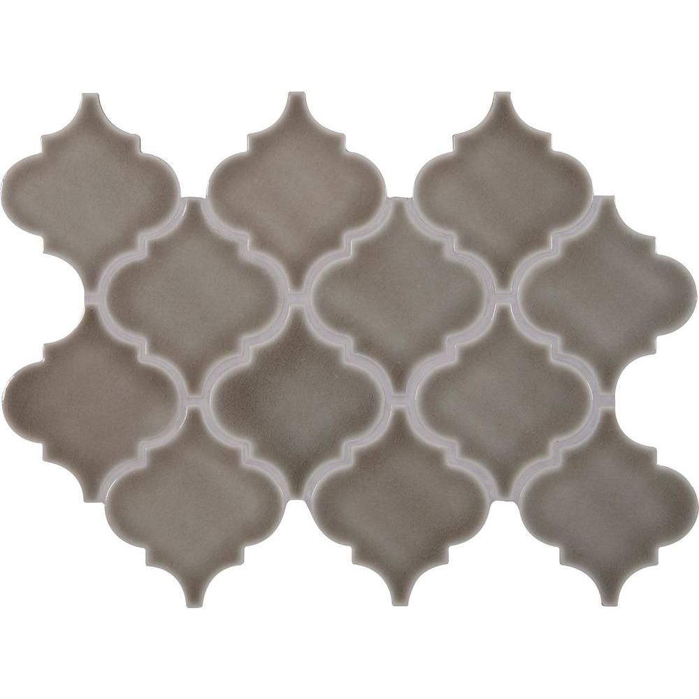 Dove Gray Arabesque 10-1/2 in. x 15-1/2 in. x 8mm Glazed Ceramic Mesh-Mounted Mosaic Wall Tile (1... | The Home Depot