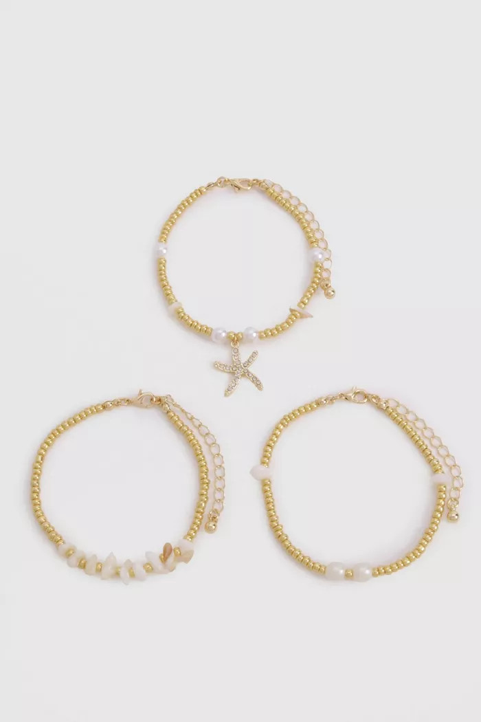 Starfish & Pearl 3 Pack Bracelets | boohoo (US & Canada)