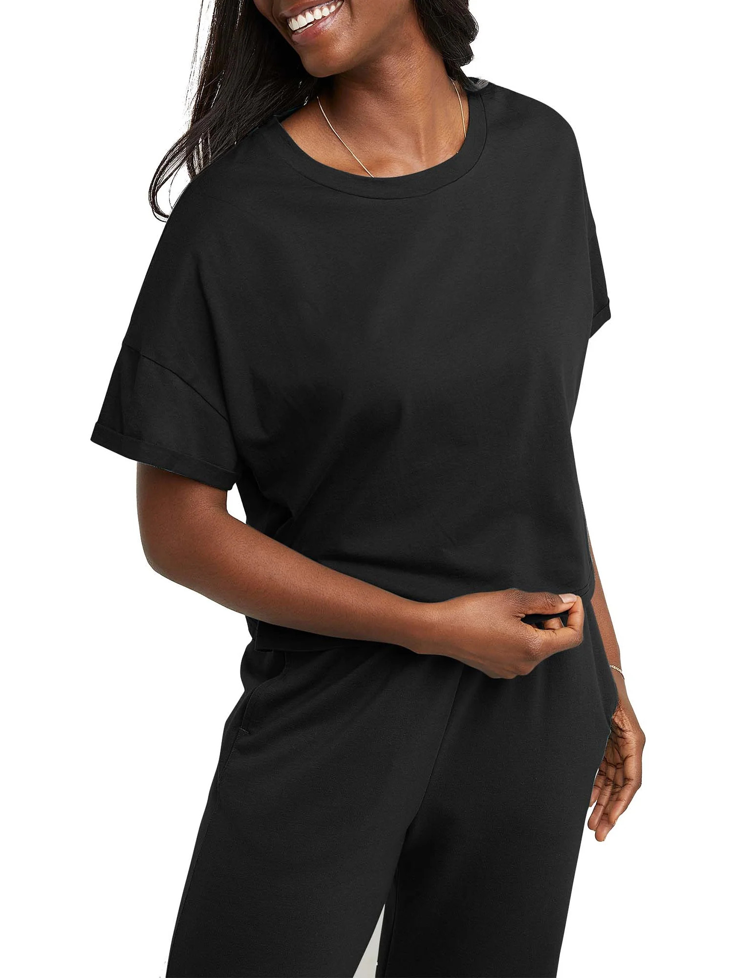 Hanes Originals Women's Rolled Short Sleeve Boxy Crew Tee | Walmart (US)