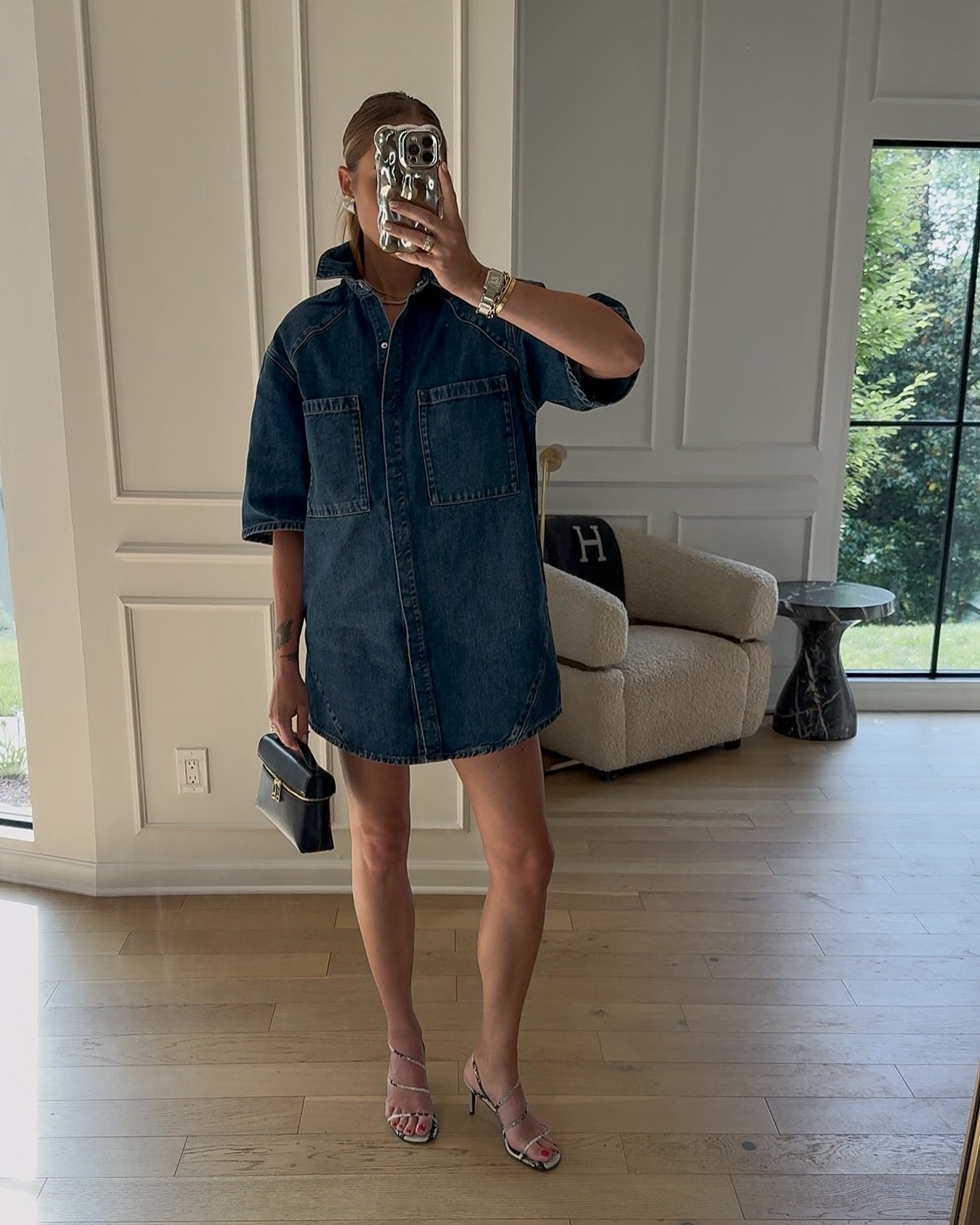 Fashion Jackson, denim dress (I sized up so it would be more oversized), snake heels, Nashville outfit 

#LTKOver40 #LTKStyleTip