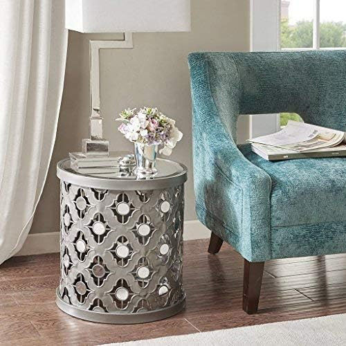 Madison Park Arian Accent Tables - Mirror Glass, Metal Side Table - Silver, Quatrefoil Geometric ... | Amazon (US)
