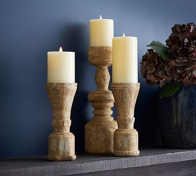 Ava Natural Wood Pillar Candleholders | Pottery Barn (US)