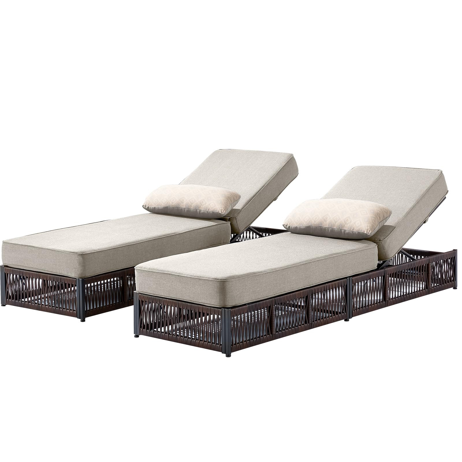 Luxury Outdoor Chaise Lounges with 5 Inch Thickened Cushions - Set of 2 High Back Brown Wicker Pa... | Amazon (US)