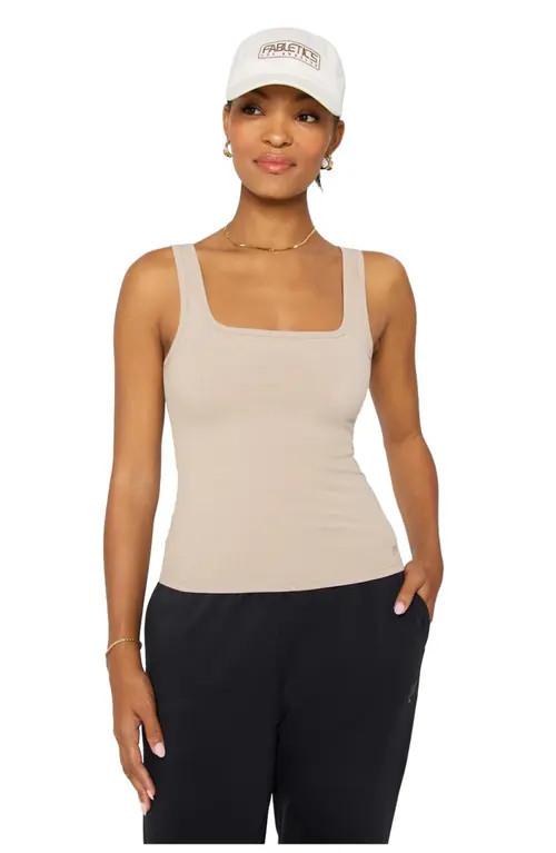 Fabletics Women's Daily Rib Square Neck Tank in Brutalist Khaki at Nordstrom, Size Small | Nordstrom