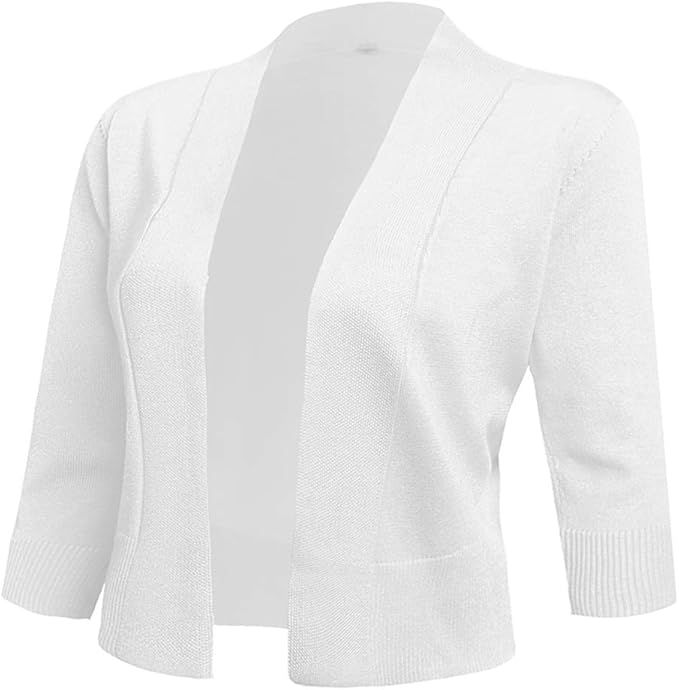 AAMILIFE Women's 3/4 Sleeve Cropped Cardigans Sweaters Jackets Open Front Short Shrugs for Dresse... | Amazon (US)