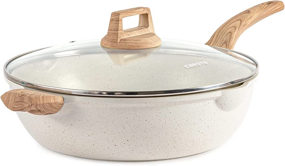 CAROTE 6.5 Quart Deep Frying Pan Nonstick Saute Pan With Lid Deep Skillet Pan 12.5 Inch, PFOA Fre... | Amazon (US)