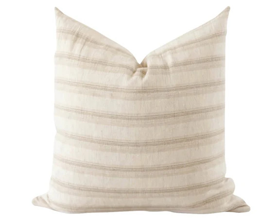Tan and Cream Stripe Pillow Covers Modern Farmhouse Pillow | Etsy | Etsy (US)
