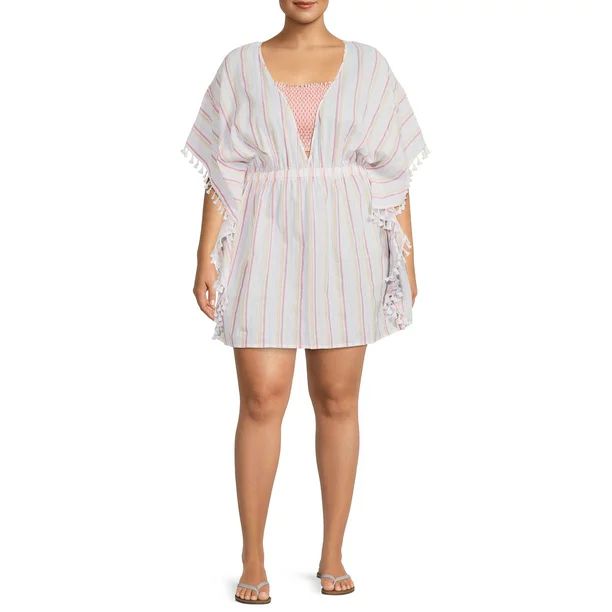 Time and Tru Women's and Women's Plus Metallic Striped Caftan Cover-Up | Walmart (US)