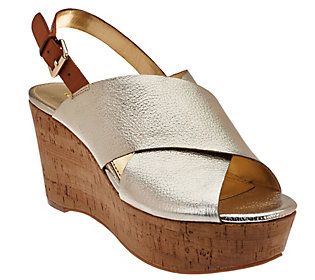 Marc Fisher Leather Cross-Band Back-strapWedges - Sesame | QVC