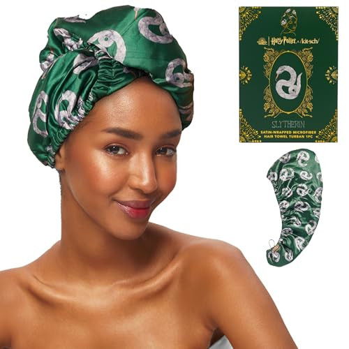 Kitsch x Harry Potter Satin Microfiber Hair Towel Wrap for Women - Super Absorbent, Quick Dry, Anti-Frizz, for Long & Short Hairs, Turbans for Women, Hair Wrap, Gifts for Mom - Slytherin | Amazon (US)