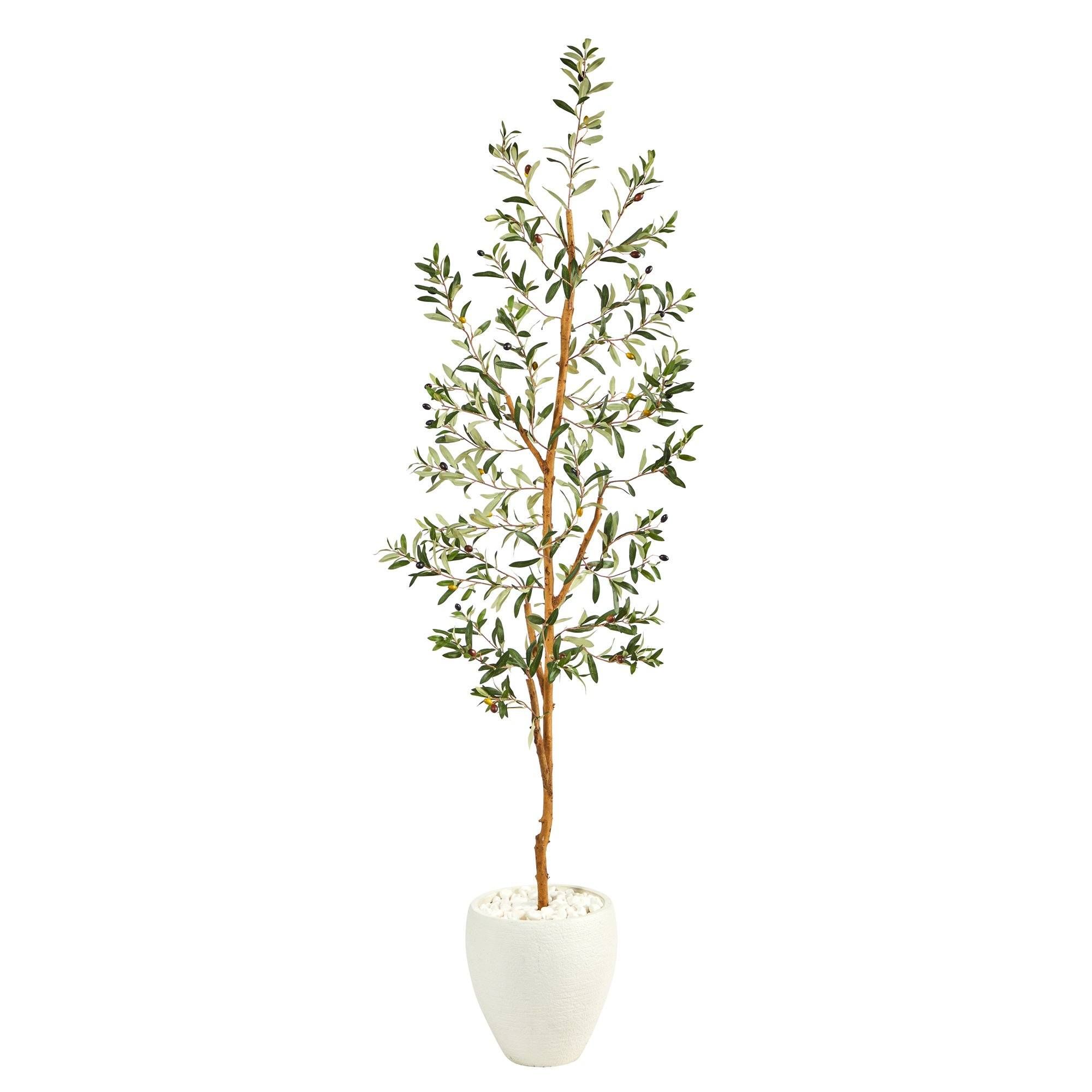 6’ Olive Artificial Tree in White Planter | Nearly Natural