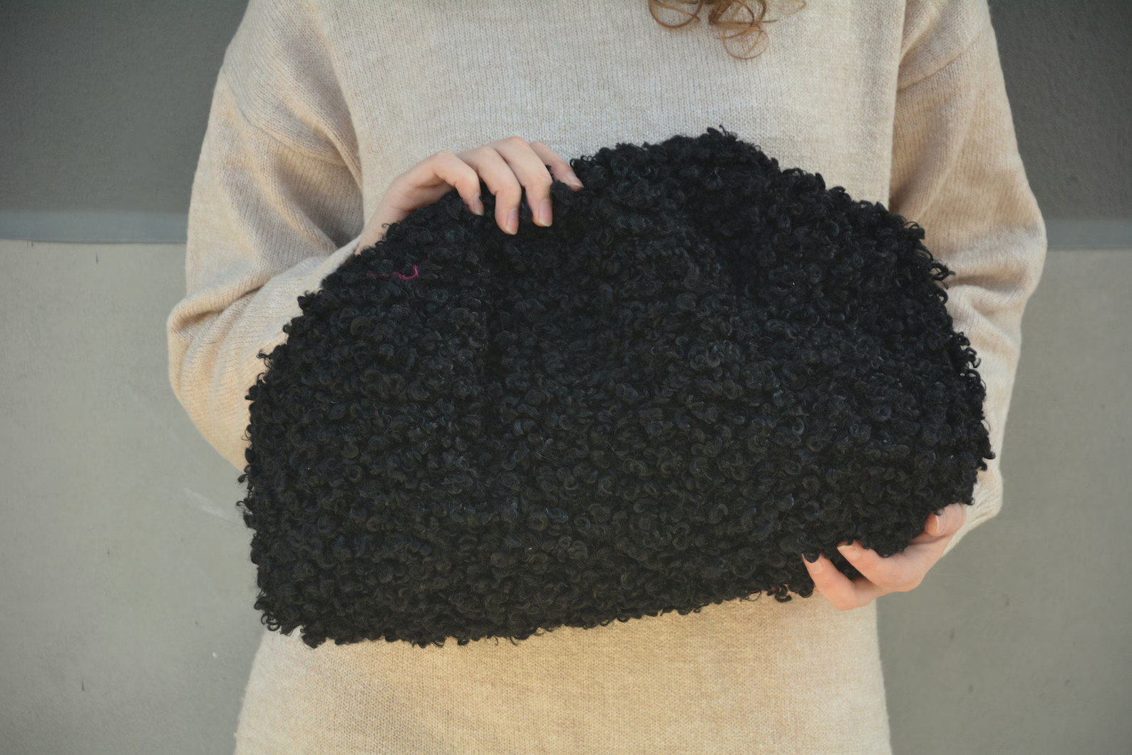 Curly Fabric Dumpling Clutch, Ivory Cream Black Brown White Cloud Bag, Oversized Curled Soft Hand... | Etsy (US)