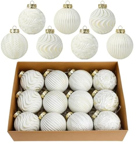 White and Gold Christmas Ornaments Set, 12 Pcs 3.15 inches Christmas Tree Decorations Large Shatt... | Amazon (US)