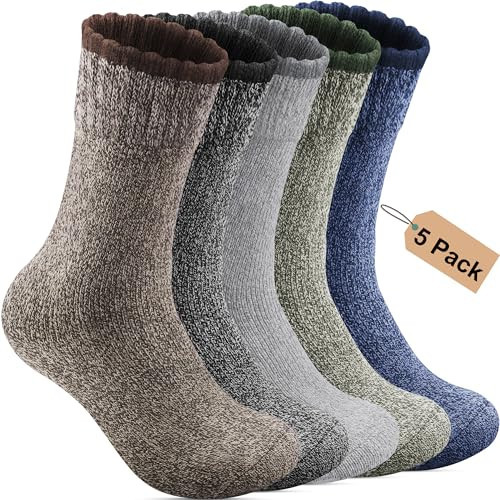Annsuki 5 Pack Mens Merino Wool Socks for Winter Warm Thermal Socks Thick Hiking Socks for Camping Running Hunting Cozy Socks for Man Multi Colors (US Size 13-18) | Amazon (US)