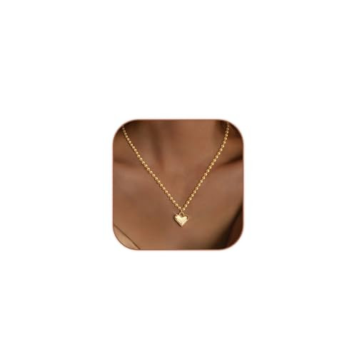 HERIER Heart Necklace for Women 14k Gold Plated Beaded Ball Chain Chunky Heart Pendant Necklaces Dainty Gold Necklace Trendy Simple Jewelry Gifts | Amazon (US)