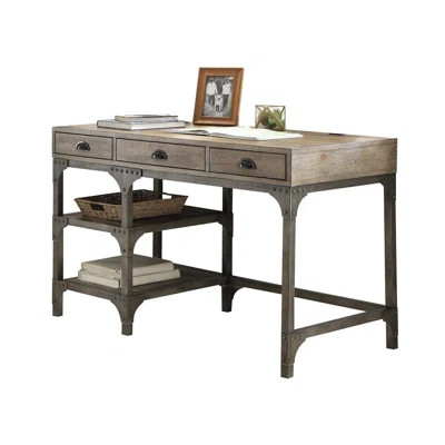 Gorden Weathered Oak Finish Antique Silver Metal Writing Desk (Not Including Office Chairs) | Wayfair North America