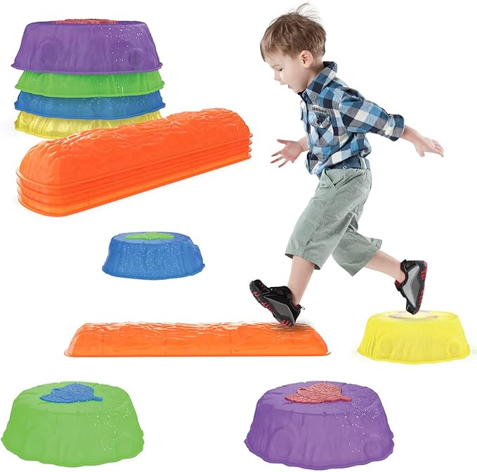 Stepping Stones for Kids - 8Pcs Non-Slip Plastic Stepping Stones with LED Lights, Preschool Balan... | Amazon (US)
