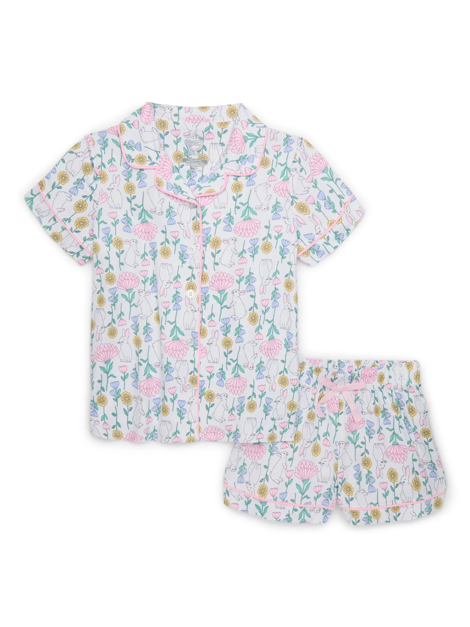 Wonder Nation Girls Button Front Pajama Top & Shorts Set, 2-Piece, Sizes 4-18 & Plus | Walmart (US)