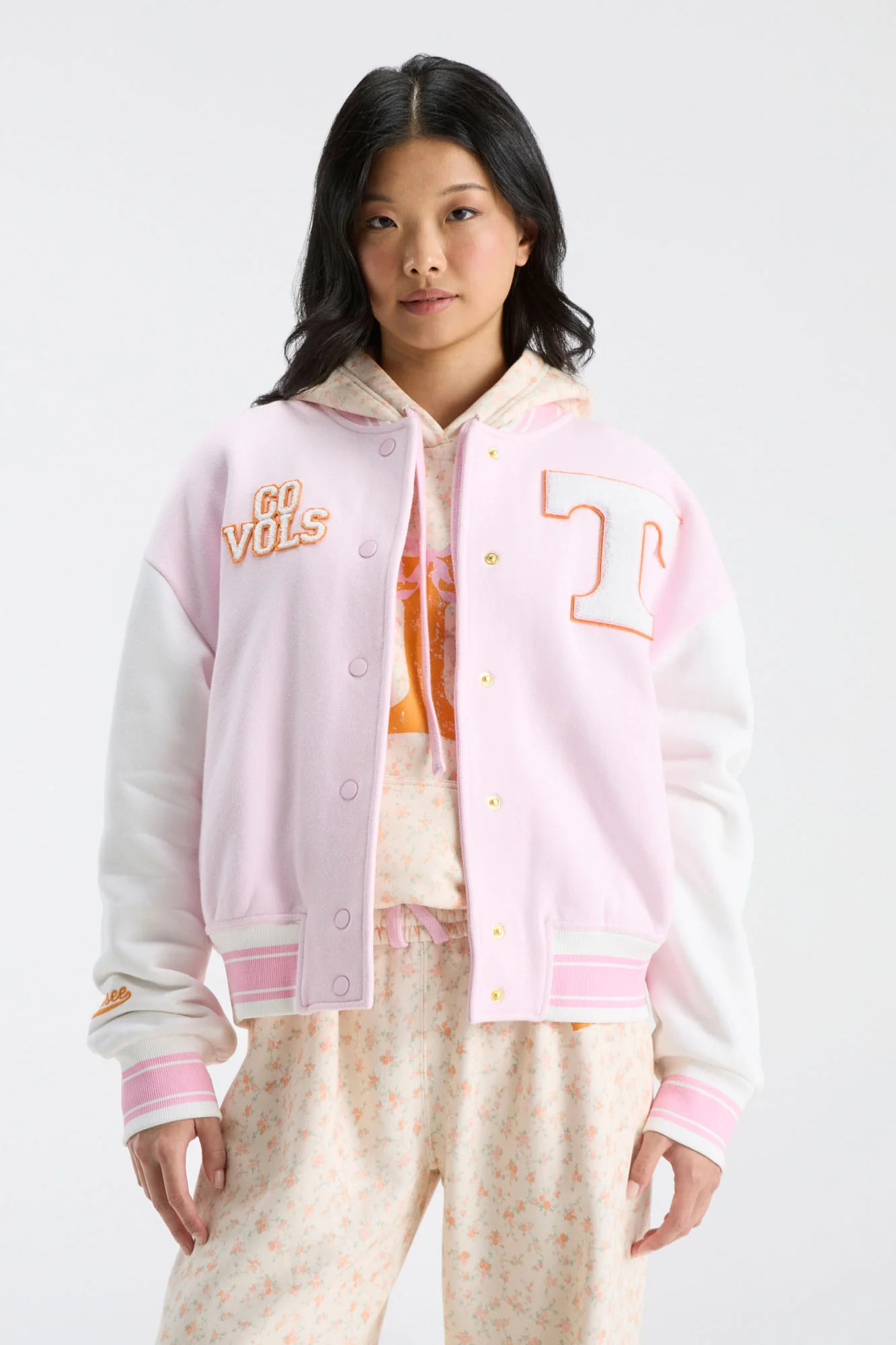 Fanatics x LoveShackFancy Collegiate Varsity Jacket TENNESSEE PINK / XXS | LoveShackFancy
