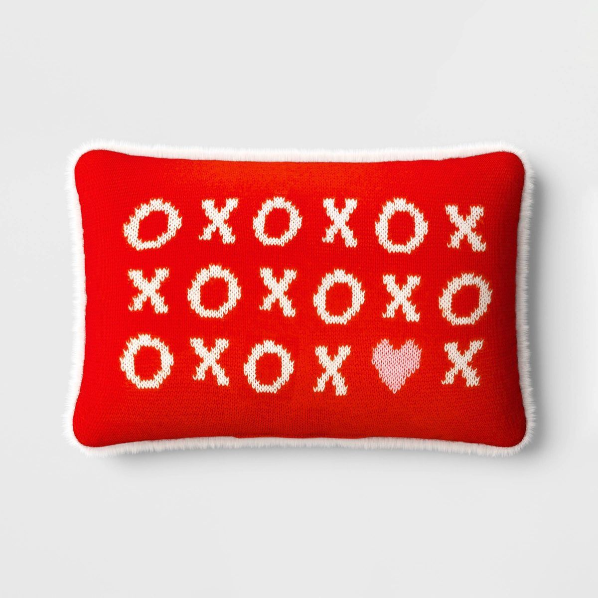 Valentine's Day 'XO' Knit with Faux Fur Reverse Lumbar Throw Pillow Red/Pink/White - Room Essenti... | Target