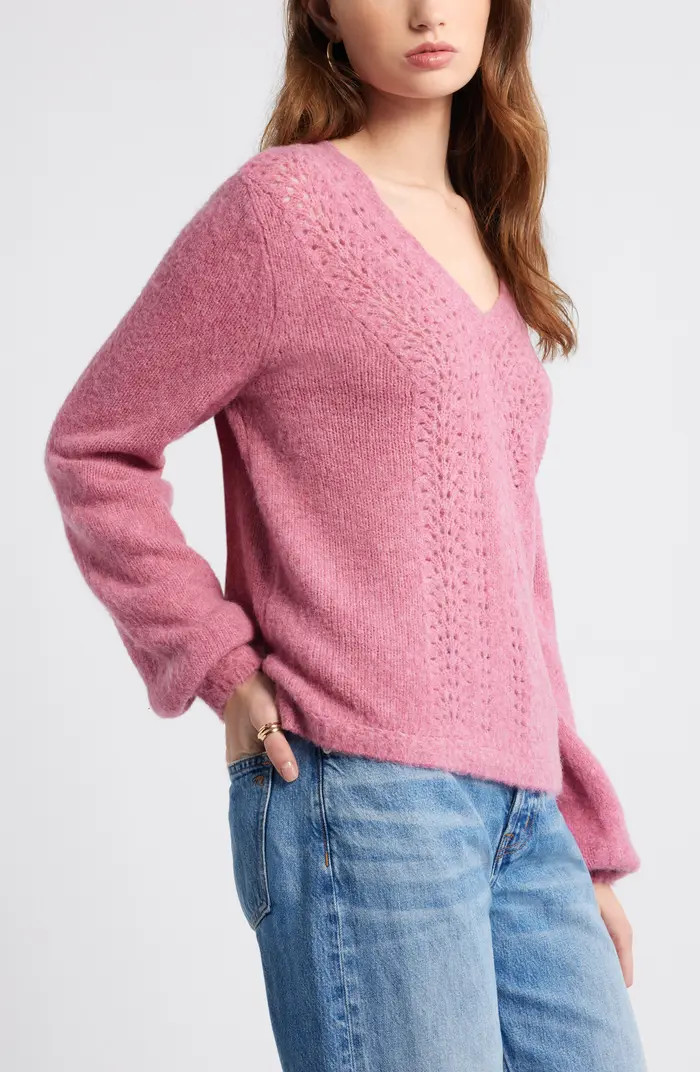 Oversize Pointelle V-Neck Sweater | Nordstrom