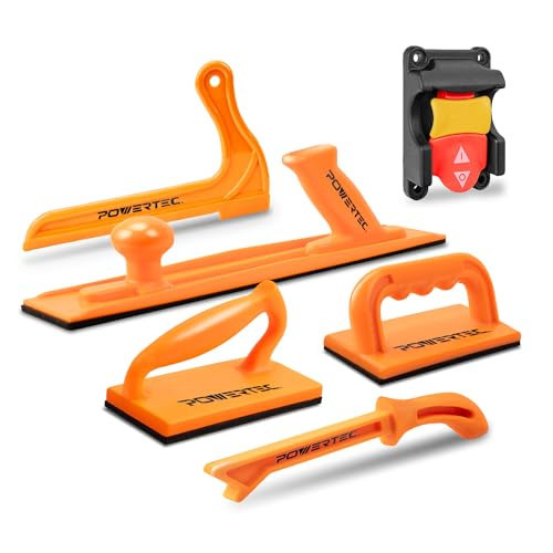 POWERTEC 72101 Push Block and Push Stick 5-pc Set and 120V/230V Safety Locking Switch for Table Saws, Router Tables, Band Saws & Jointers, Hand Protection Push Tools for Woodworking | Amazon (US)