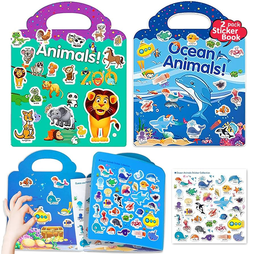 Reusable Sticker Books for Kids, 2 Sets Travel Removable Toddler Sticker Books for 3 4 5 Year Old... | Amazon (US)