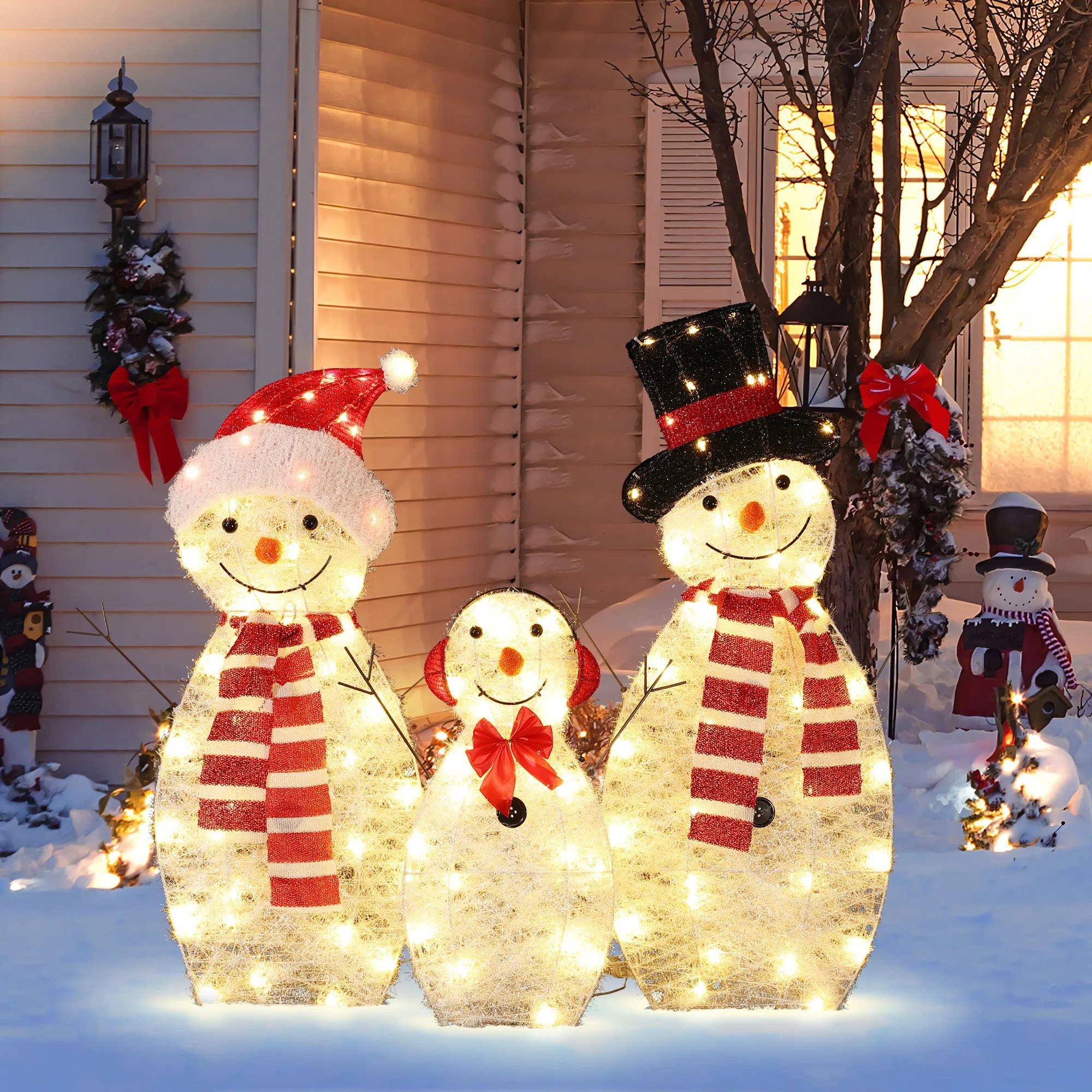 3-Piece Lighted Snowman Family Trio Outdoor Christmas Decoration (Set of 3) | Wayfair North America