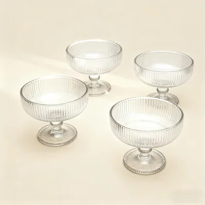 Vintage Embossed Glass Footed Dessert Bowls - Set Of 4 Elegant Trifle Ice Cream Candy Cake Serving Dishes For Home Wedding Party | Wayfair North America