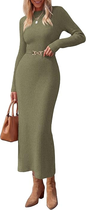 PRETTYGARDEN Women's Long Sleeve Bodycon Maxi Sweater Dress | Amazon (US)