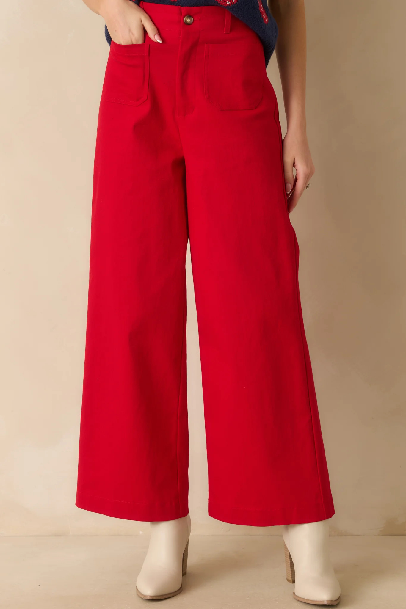 Go Boldly Red Wide Leg Jeans | Red Dress