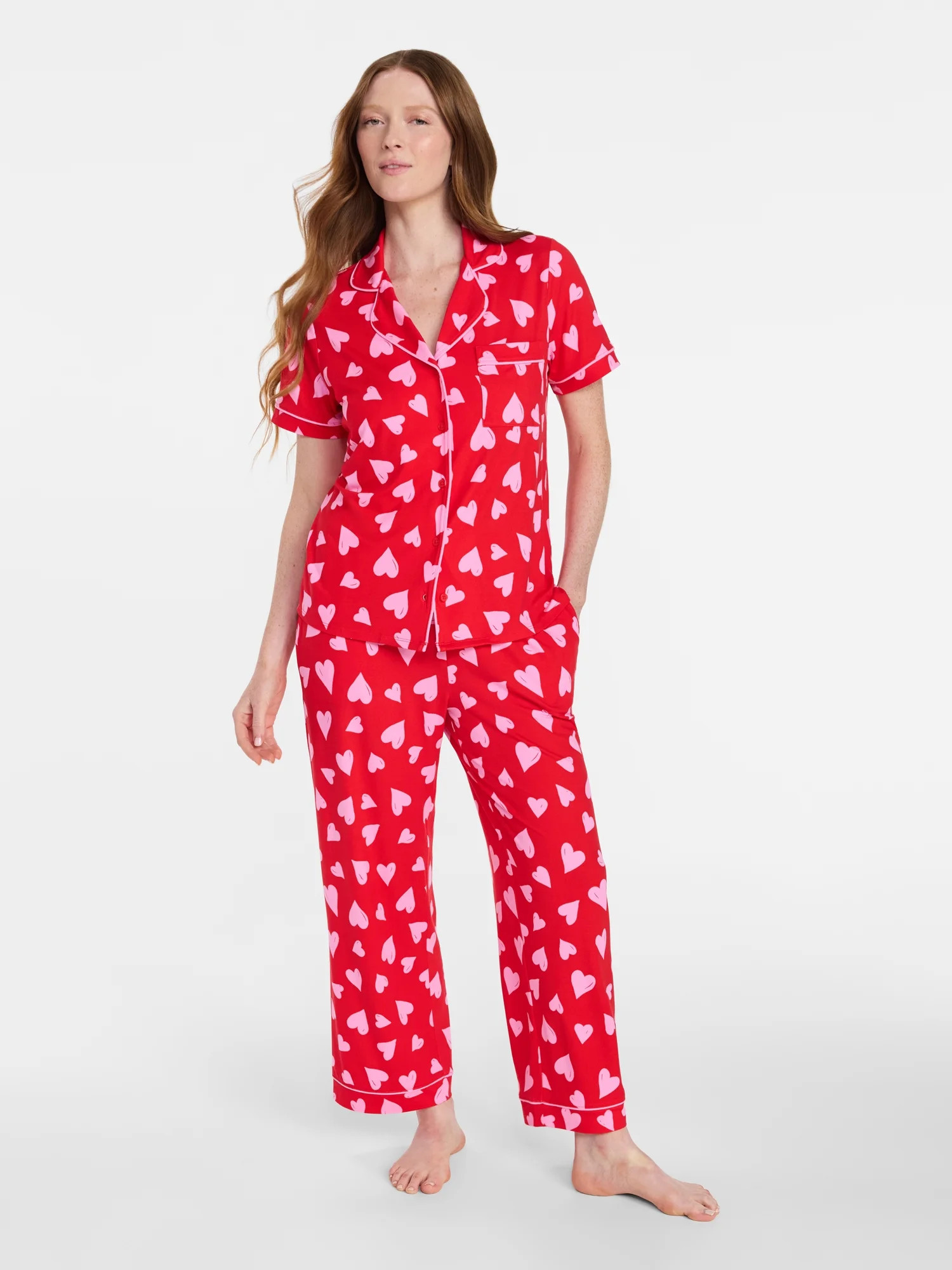 Joyspun Women's Dreamy Soft Collection Notch Knit Top and Capri Pants Pajama Set, 2-Piece, Sizes ... | Walmart (US)