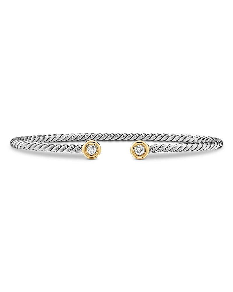 Micro Cable Flex Round Bracelet in Sterling Silver with 14K Yellow Gold and Diamonds, 2.6mm | Bloomingdale's (US)