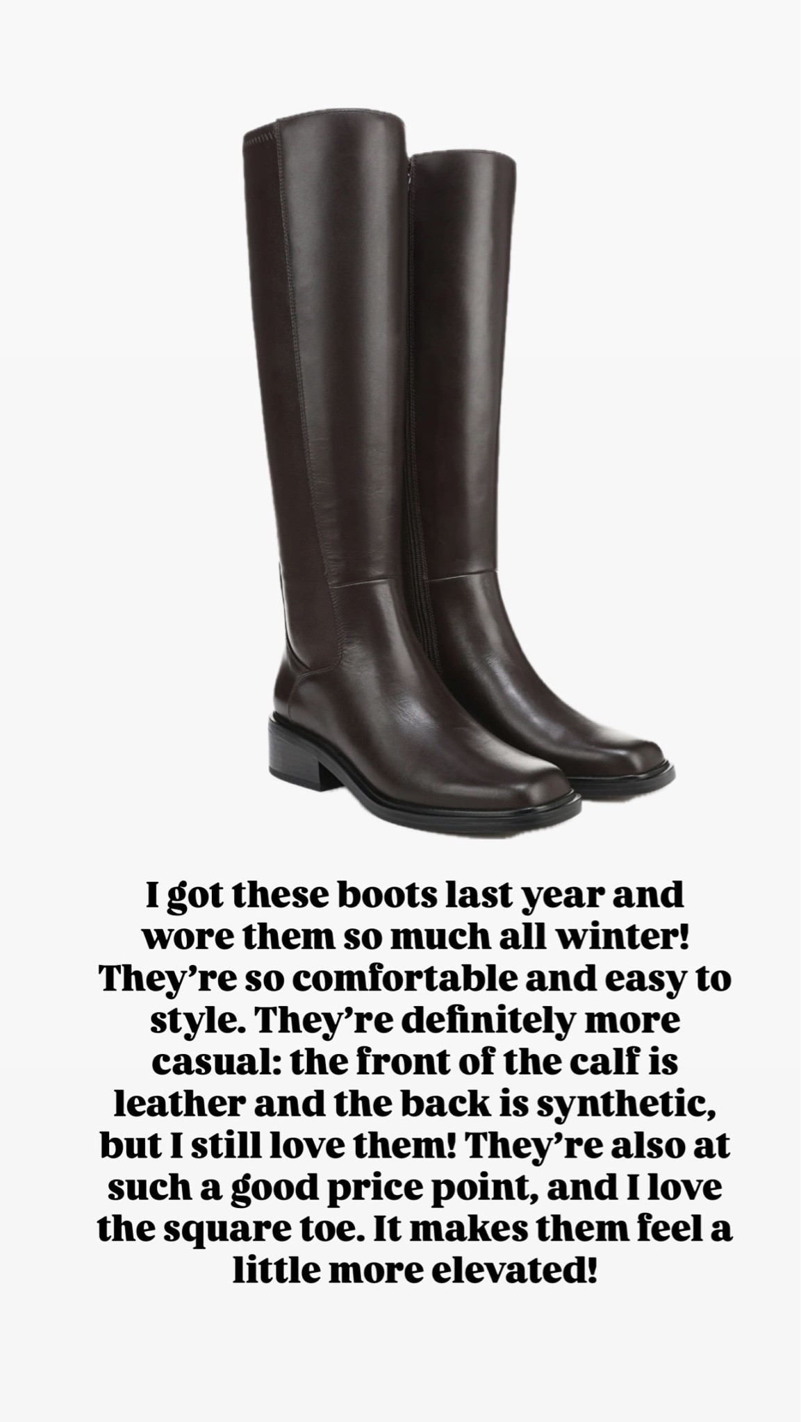 I got these boots last year and wore them so much all winter! They’re so comfortable and easy to style. They’re definitely more casual—the front of the calf is leather and the back is synthetic—but I still love them! They’re also at such a good price point, and I love the square toe. It makes them feel a little more elevated

They run TTS

#LTKootd #LTKSeasonal #LTKOver40