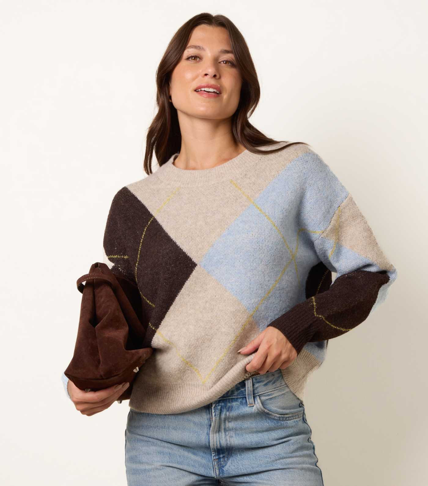 Blue Vanilla Blue Argyle Knitted Jumper | New Look | New Look (UK)